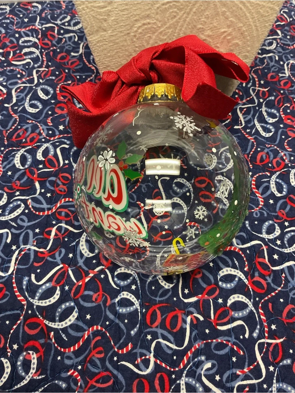 Lolita Red and Green Hand-Painted Holiday Ornament Dome all I want is …